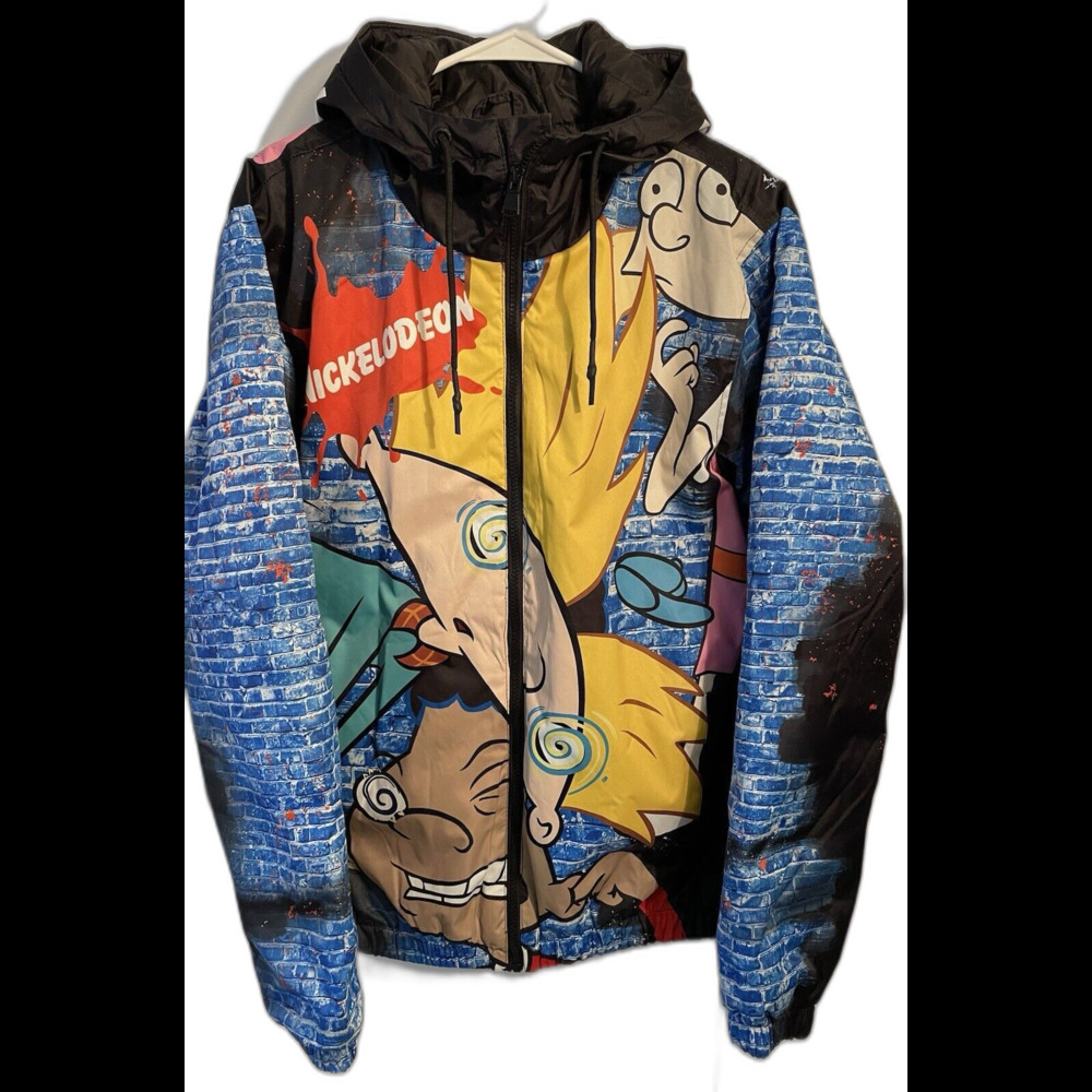 Members Only Jacket Men’s Size M Nickelodeon Hey Arnold Comic Zip Closure Hood